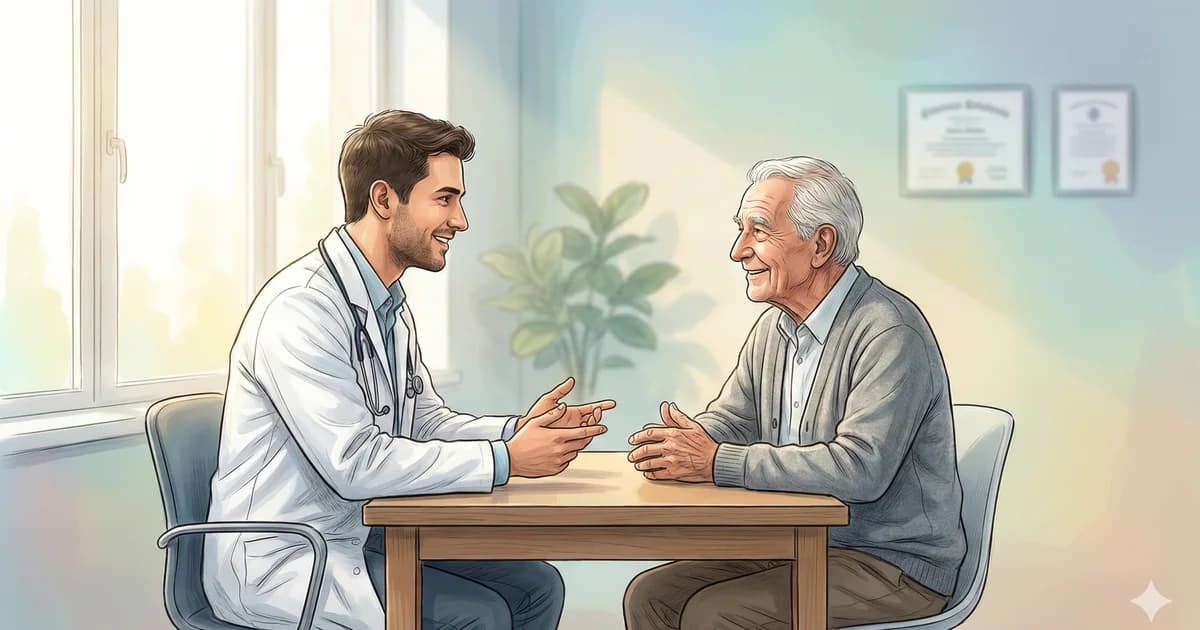 Médecin et patient en conversation engagée dans un cabinet lumineux