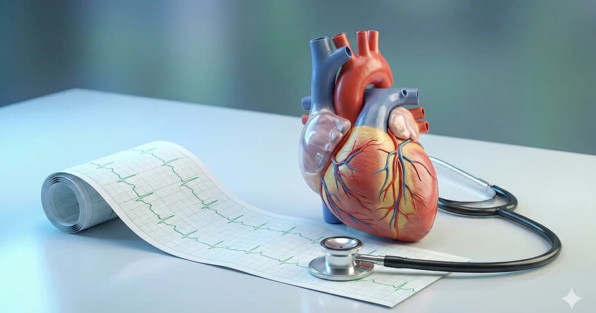 Modèle anatomique de cœur avec tracé ECG et stéthoscope sur bureau médical