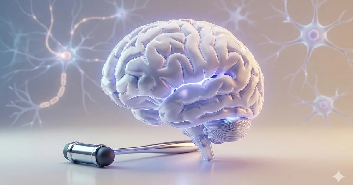 Modèle anatomique de cerveau illuminé avec marteau réflexe