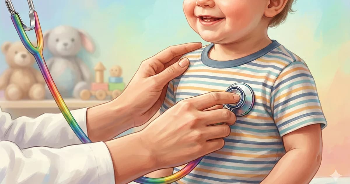 Pédiatre auscultant un enfant avec un stéthoscope coloré