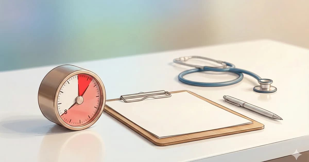 Timer analogique de 8 minutes à côté d'un clipboard médical